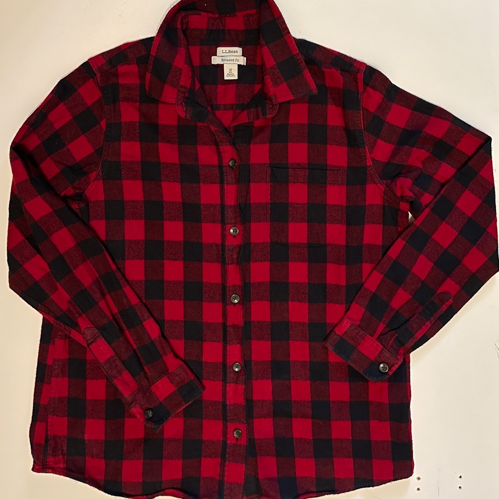 L.L. Bean Buffalo Red Black Plaid Cabin Classic Flannel Button Shirt Women’s S